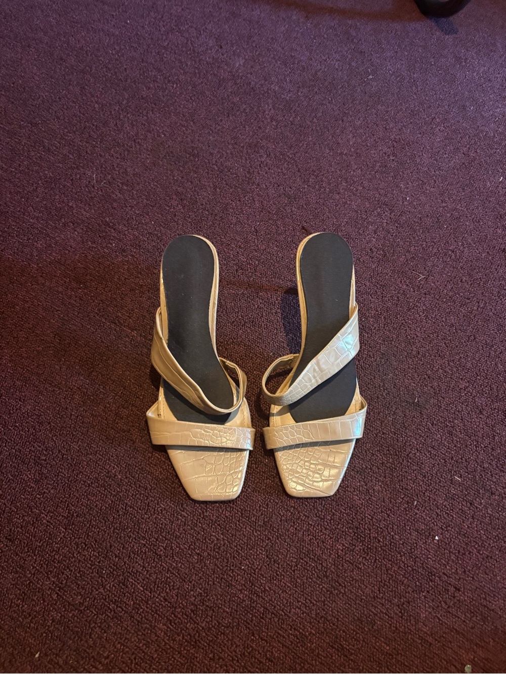 Women’s Cream Croc-Embossed Strappy Slide Sandals